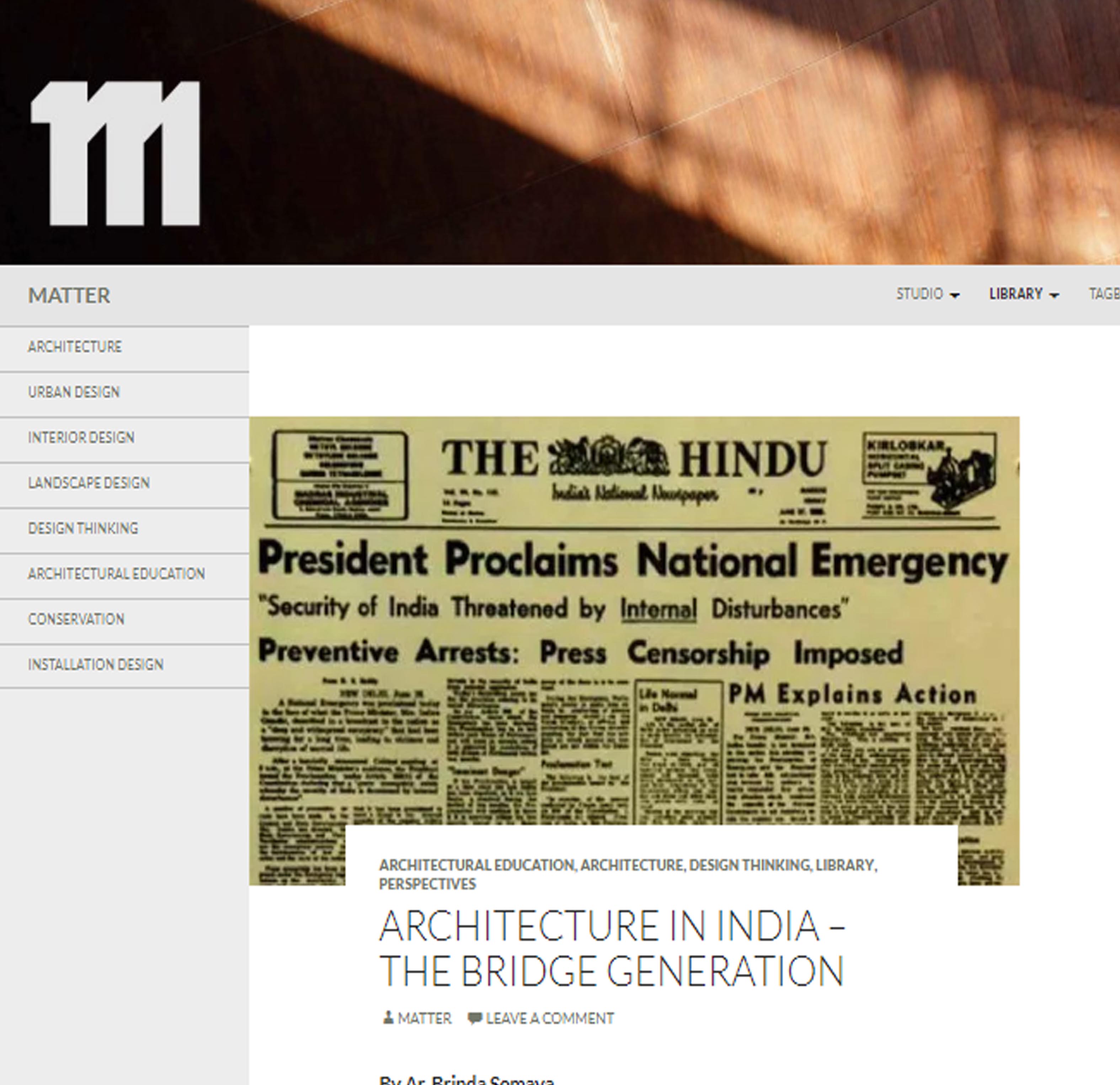 Architecture in India The Bridge Generation ,Think Matter - December 2015